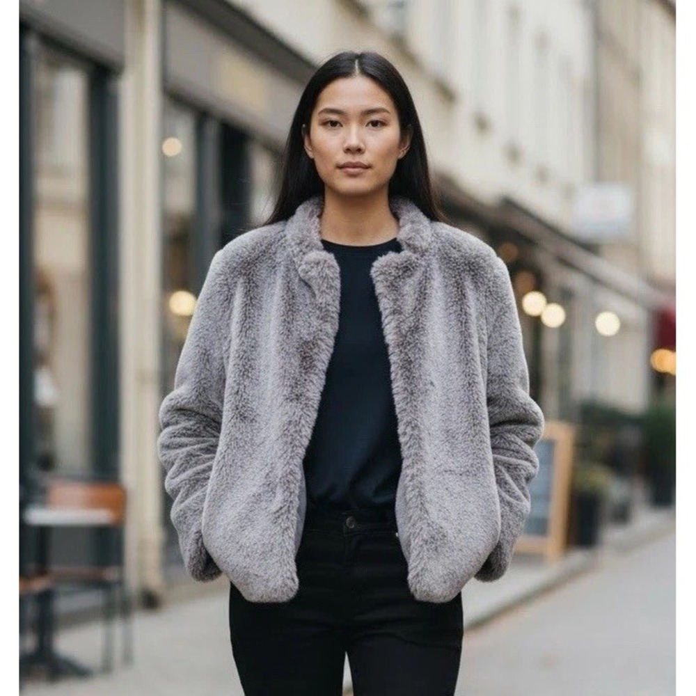 Democracy Women's Faux Fur Purple Open Jacket Fuzzy Lined Soft Coquette Chic XL